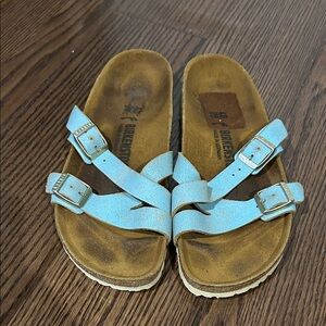 Birkenstock light blue strappy slip on boho sandals sz 9